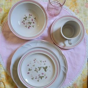 7 pc Vintage Strawberry Dish Setting Mismatched Setting